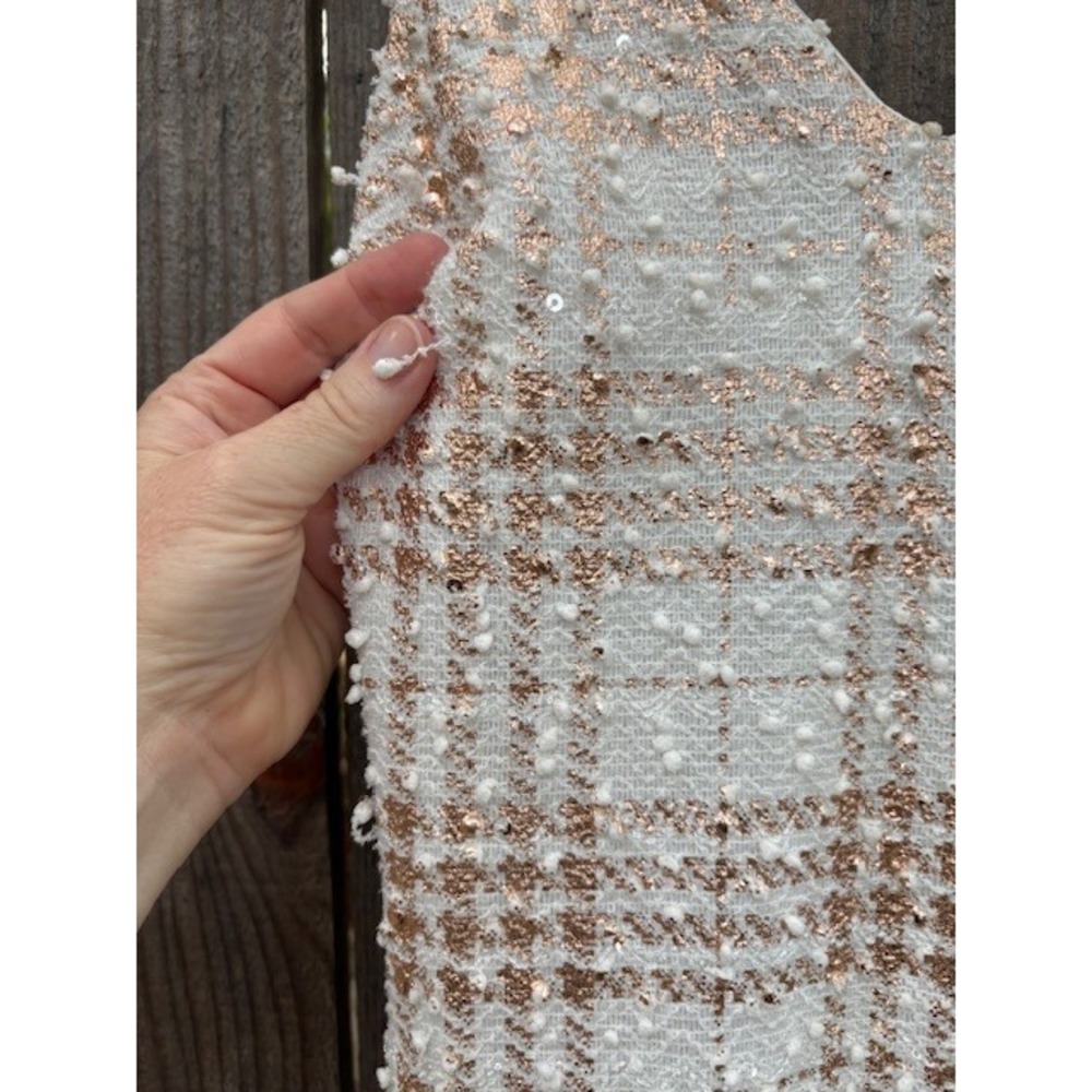 Curve‎ Kimcine Dress Size S White Gold Plaid Sleeveless Mini Bodycon Party - Picture 6 of 6